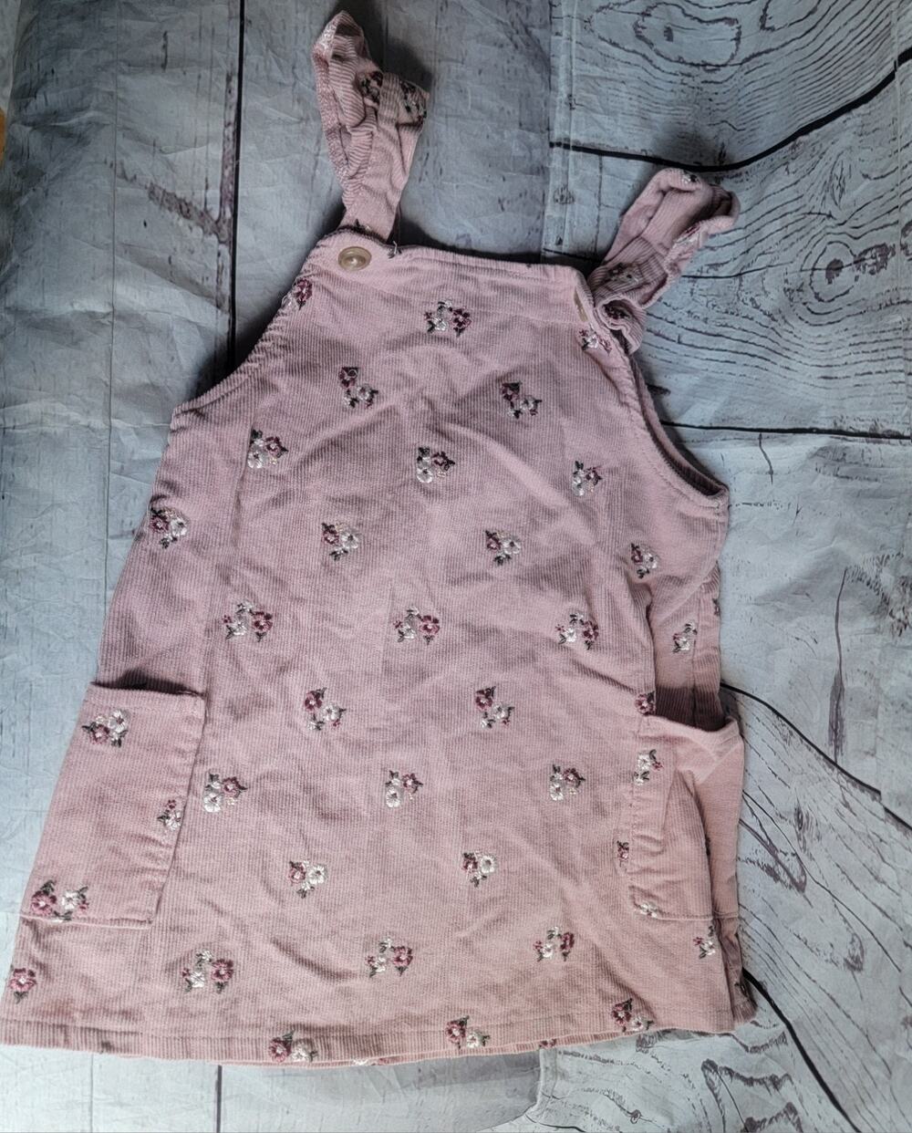 Nicole Miller NY Floral Corduroy Dress Jumper Embroidered Flowers Toddler 24M